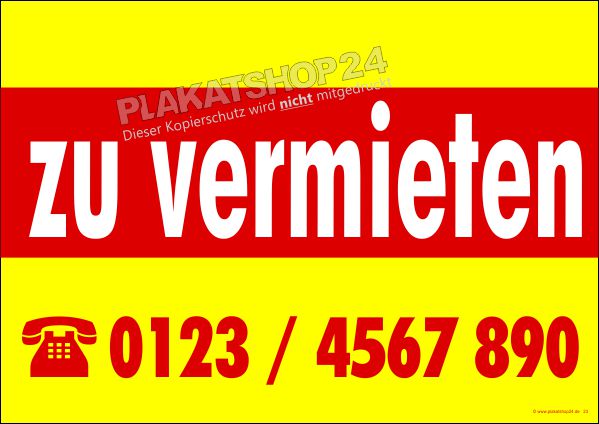 Vermietungsplakat im Querformat