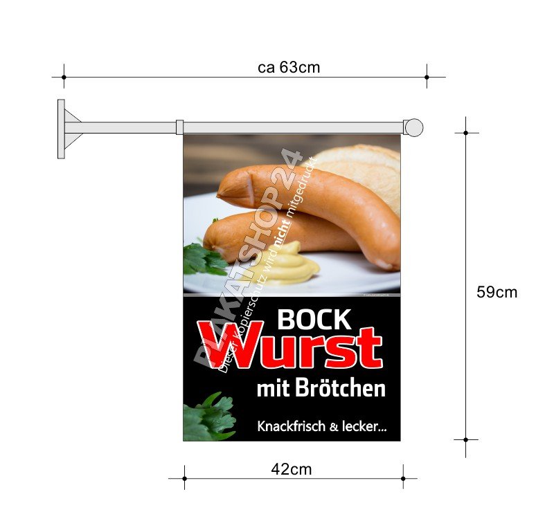 Imbissfahne mit Bockwurst-Werbung