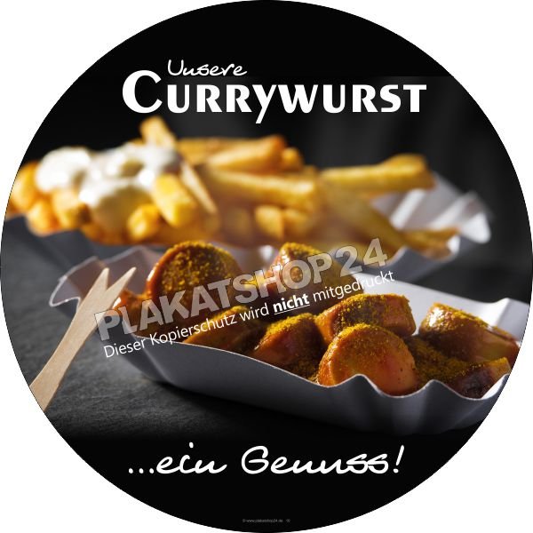 Imbissaufkleber Curryurst mit Pommes frites