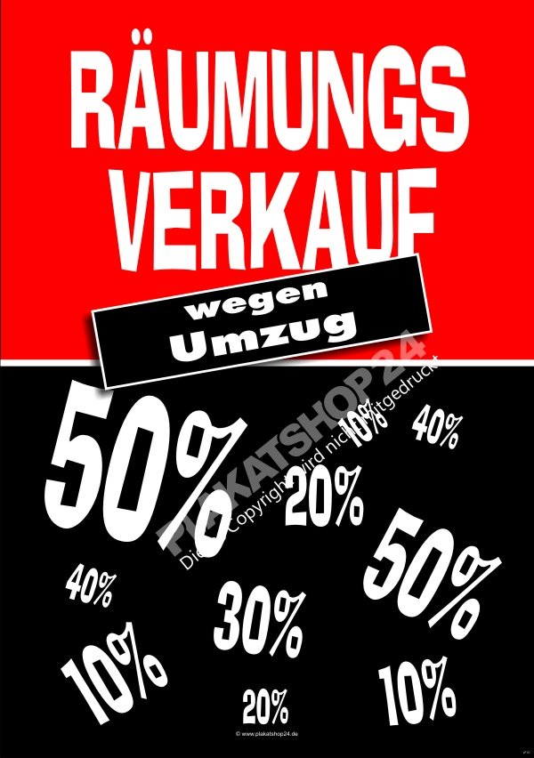 Räumungsverkaufsplakat wegen Umzug
