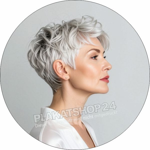 Runde Klebefolie Friseur Freche Kurzhaarfrisur Grau | Wetterfester Schaufenster Aufkleber 30-61cm