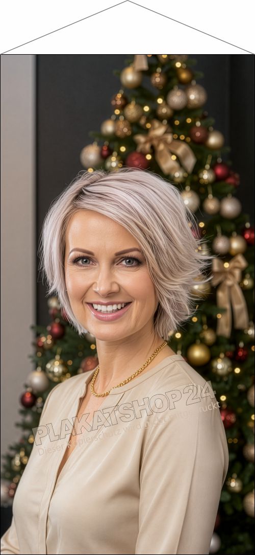 Stoffbanner Friseursalon Weihnachten Damenmotiv | Textilbanner Schaufensterwerbung UV-stabil