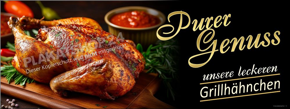 Werbebanner Grillhähnchen Purer Genuss | PVC-Plane & Klebefolie