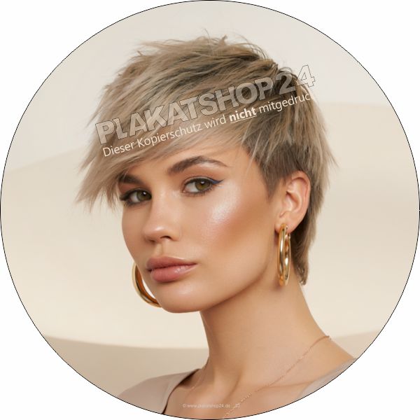 Friseur Fensteraufkleber rund Trend-Frisur Blond | Klebefolie 30 / 42 / 61 cm