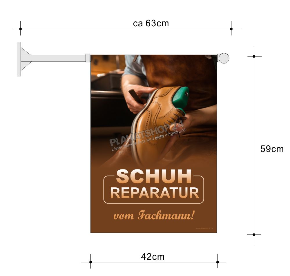 Stockfahne mit Werbung für Schuhreparaturen Stockfahne mit Werbung für Schuhreparaturen