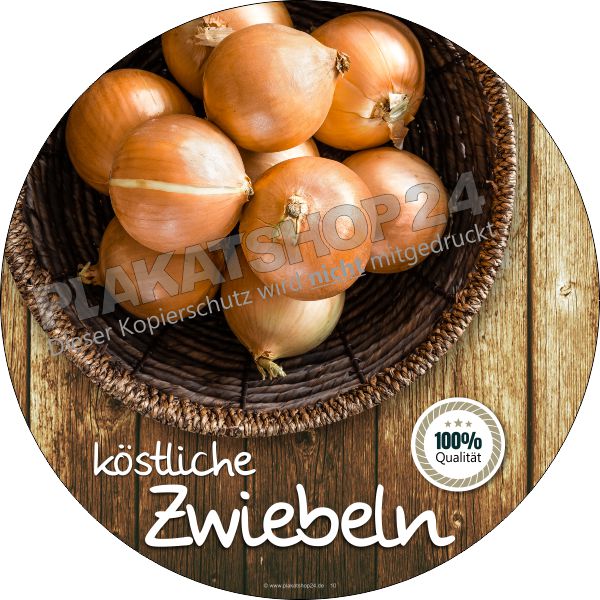 Aufkleber mit Werbung für Zwiebeln