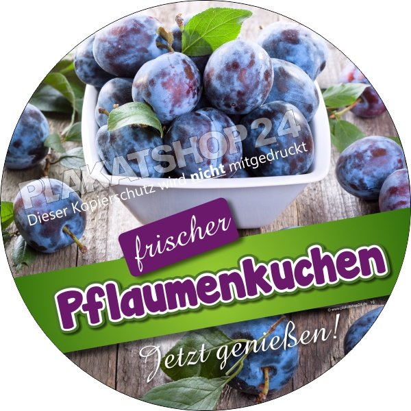 Werbeaufkleber Pflaumenkuchen für Bäckerei/Konditorei