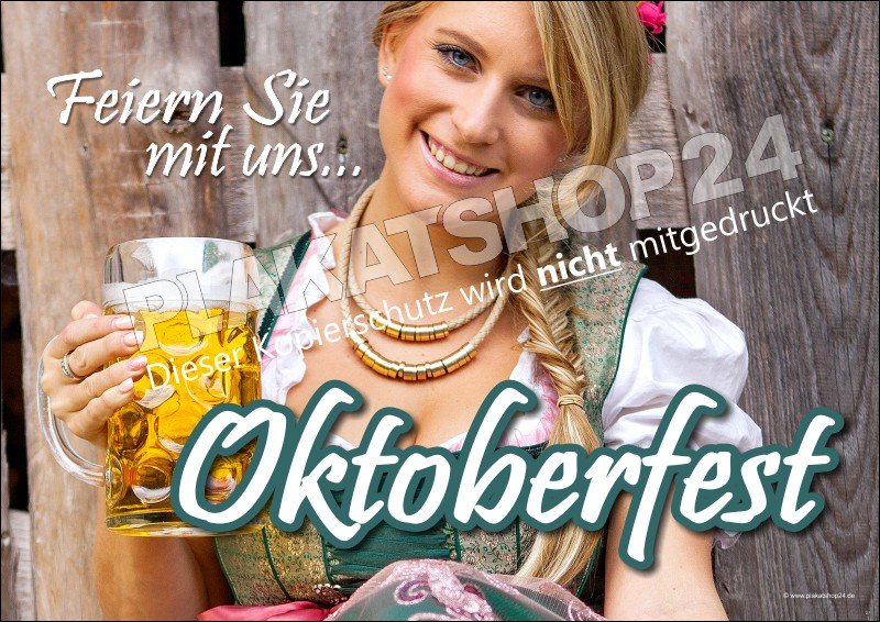 Werbeposter mit Madl im Dirndl fürs Oktoberfest