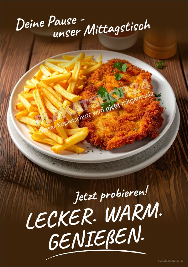 Plakat Mittagstisch Schnitzel mit Pommes | Gastronomie Werbeposter wetterfest DIN A4 - A0