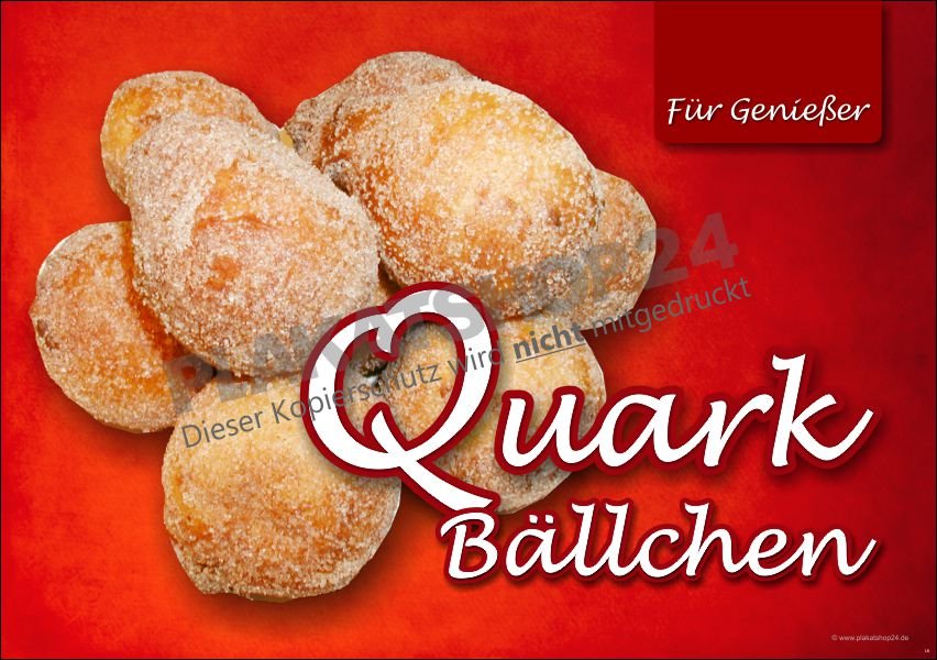 Plakat im Querformat für frische Quarkbällchen