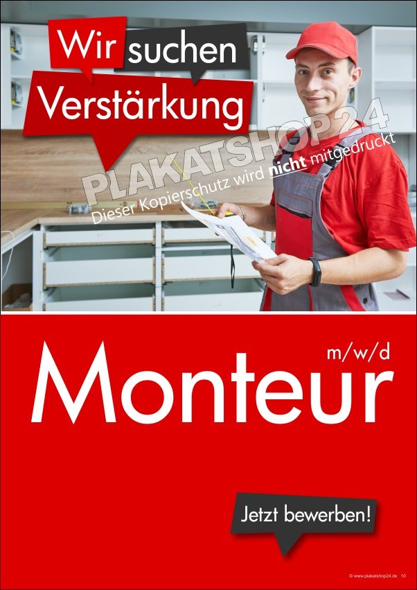 Werbeschild Plakat Monteur gesucht