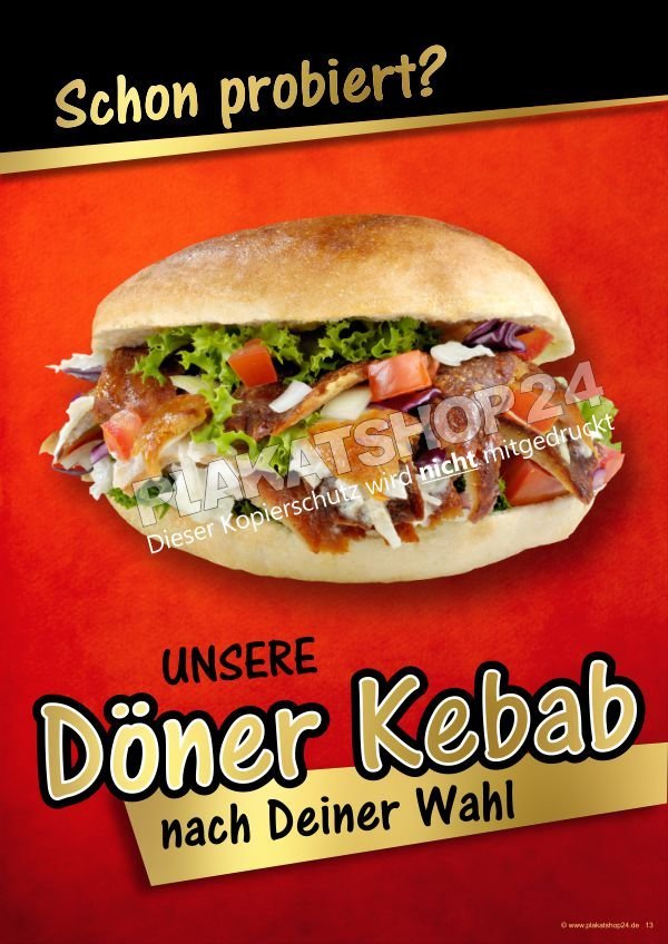 Indigos UG Döner Kebab Aufkleber – 50x50 Cm, Bunt, Für Schaufenster, Bistro, Imbiss